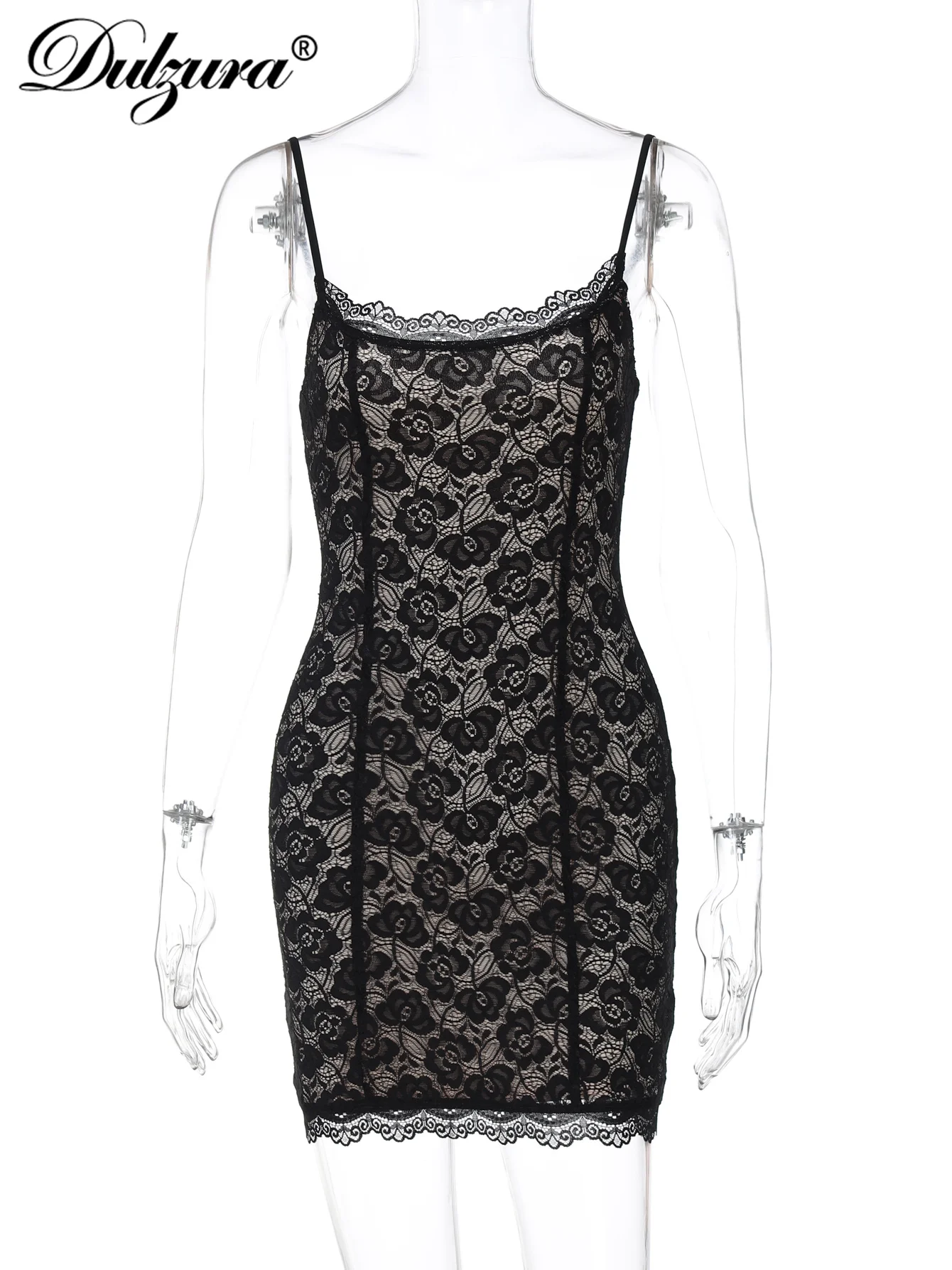 Dulzura senza maniche senza schienale aderente in pizzo con volant patchwork Cami mini abito sexy elegante abito casual party club abiti estivi