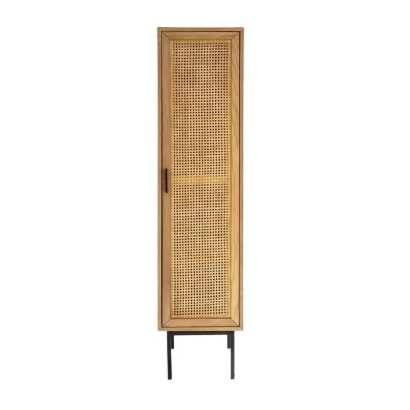 Modern bedroom furniture natural wooden rattan single-door wardrobe