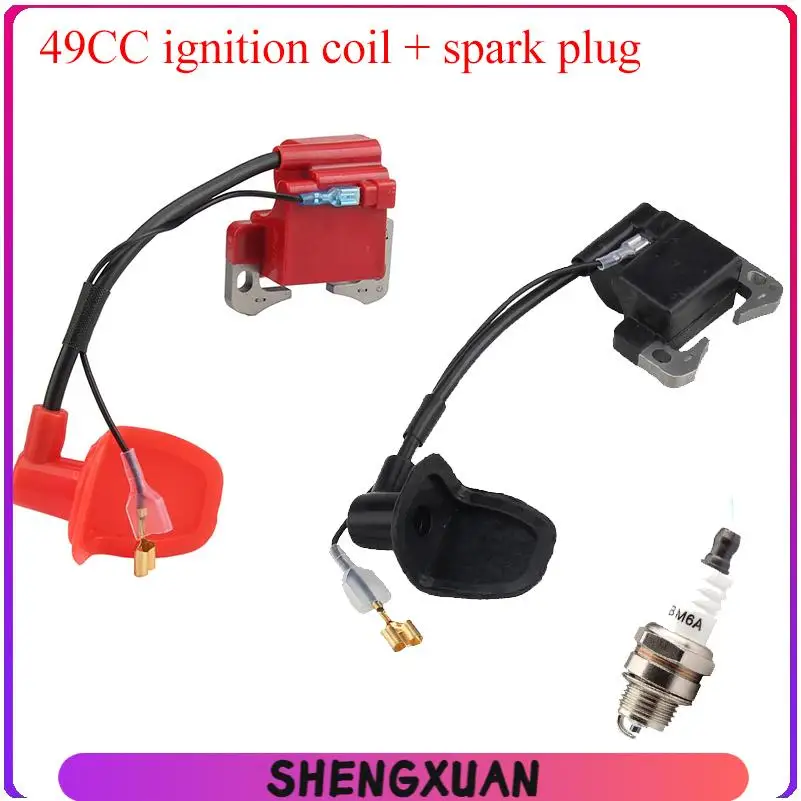 Performance Red IGNITION COIL for 43cc 47cc 49cc Mini Quad Pocket Dirt Bike ATV 2-Stroke Engine part with spark plug