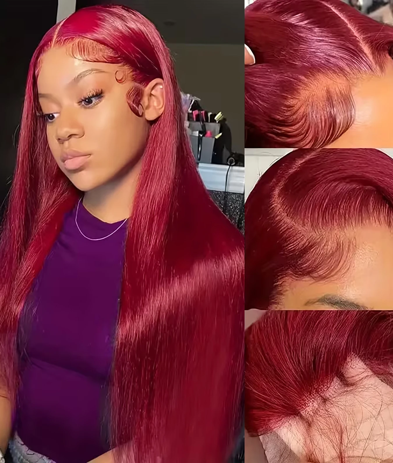 

36Inch 99J Burgundy Lace Front Wigs Human Hair 13X4 Straight Lace Front Wigs Human Hair Pre Plucked 200 Density with Baby Hair