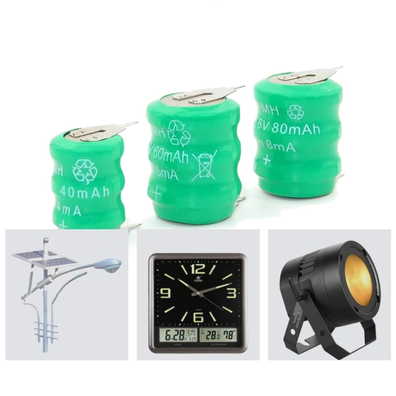 5PCS With Pins Rechargeable NI-MH Button Cell Batteries 3.6V 20mAh-80mAh for Clock Memory Lawn Lamp Lighting Replaceable battery