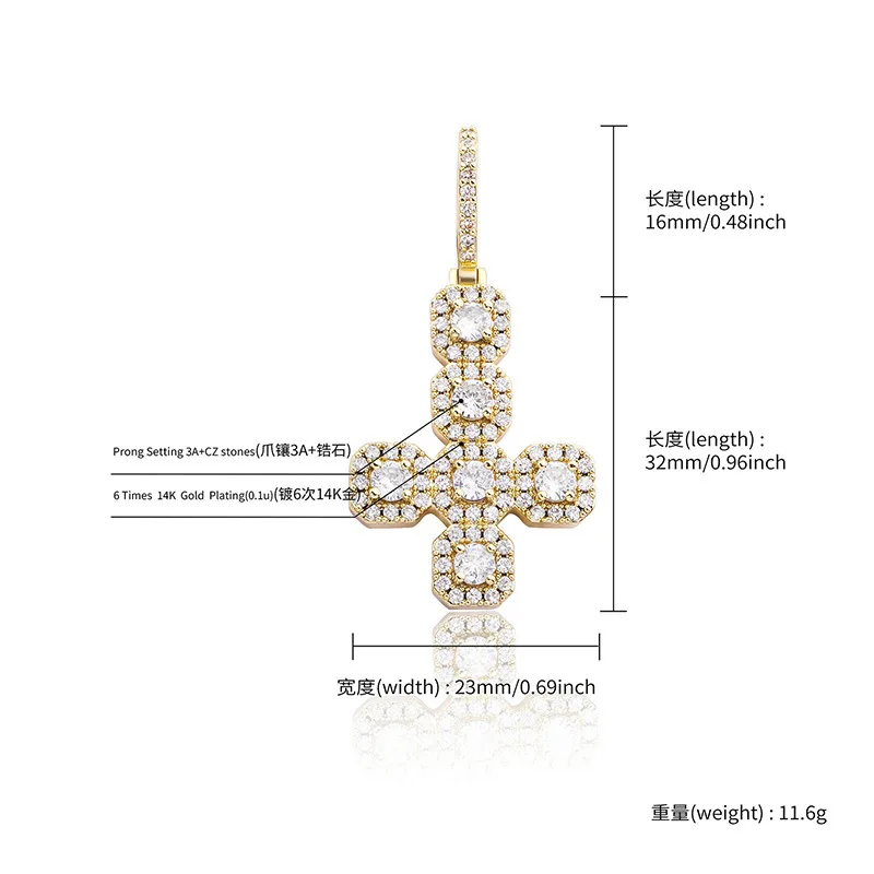 Hip Hop Claw Setting AAA+ CZ Stone Bling Iced Out Solid Invert Cross Pendants Necklaces for Men Rapper Jewelry Drop Shipping