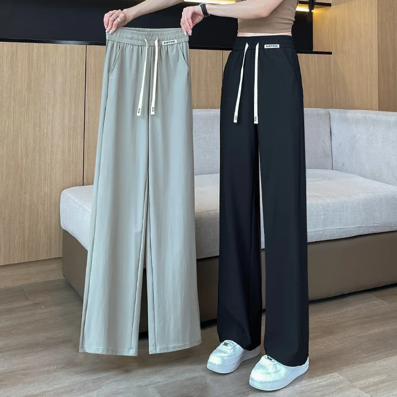 

Ice Silk Wide-leg Pants for Women Draping Narrow Version, Sun Protection Nine-minute Straight-leg Casual Pants