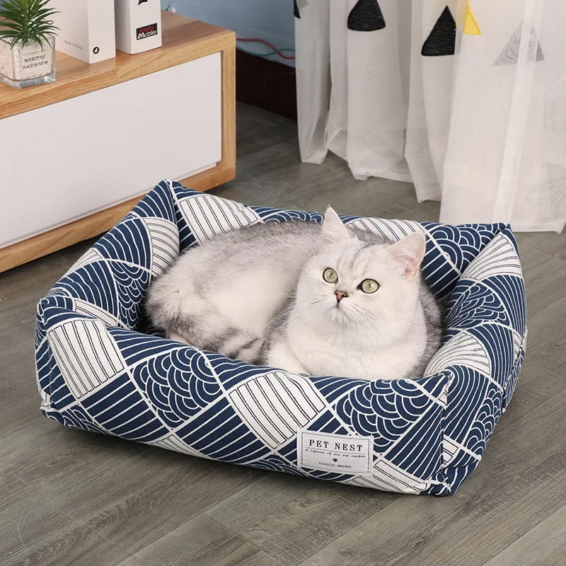 Square Lattice Dog Bed Detachable Washable Pet Bed Cat Nest Double-sided Usable Cotton Pad Sleeping Bag for Big Small Cat