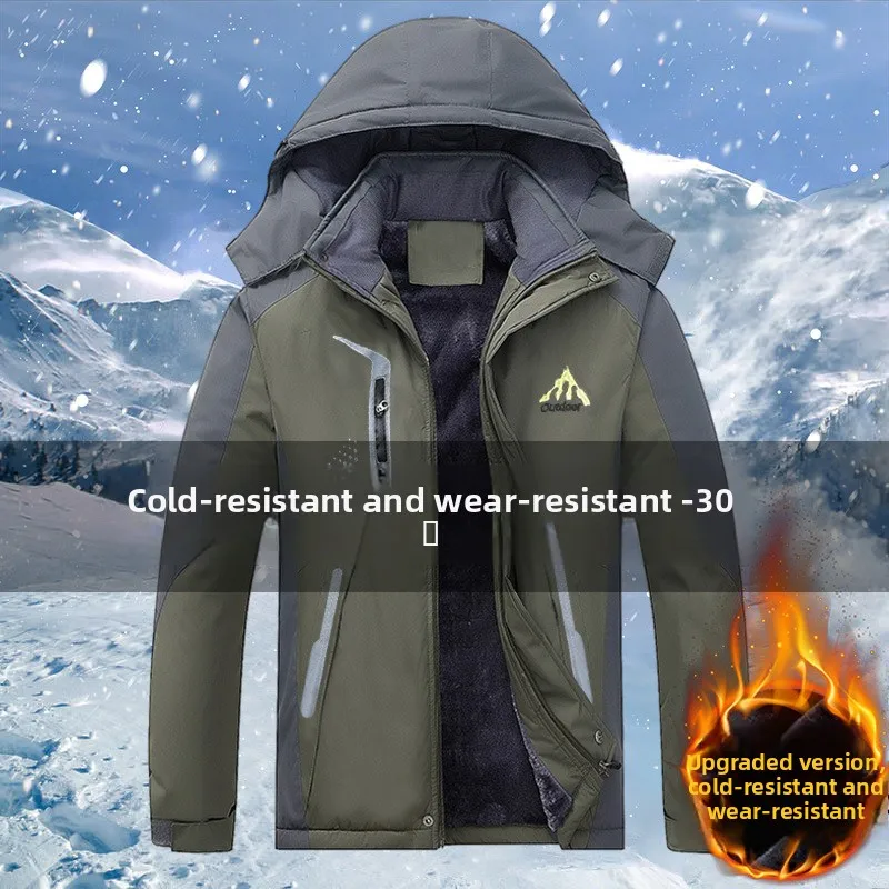 سترة خارجية شتوية سميكة مبطنة بالصوف للرجال جديدة لعام 2025 ، معطف عمل مبطن بالقطن ، سترة قطن مقاومة للرياح بمقاس كبير