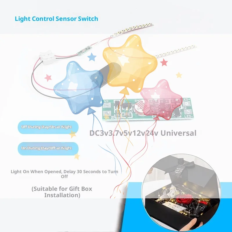 8mm Mini Light Sensor Switch Automatically On Light Switch Sensor Photocell Street Lights Switch DC 3V 3.7 V 5V 12V 24V