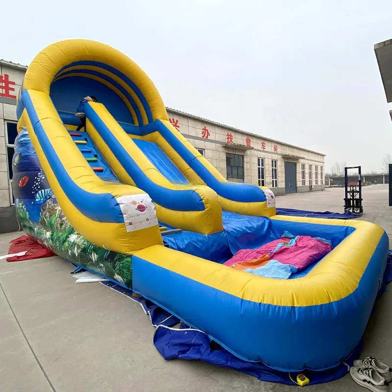 Adult Ocean Inflatable Water Slide with Pool PVC Outdoor Playground Inflatable Ocean World Water Slide