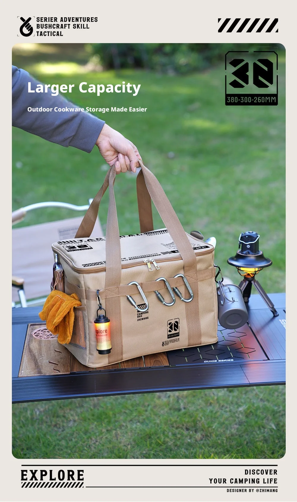 Outdoor large capacity storage bag, cookware anti-collision gas tank storage bag camping picnic outdoor tableware waterproof bag