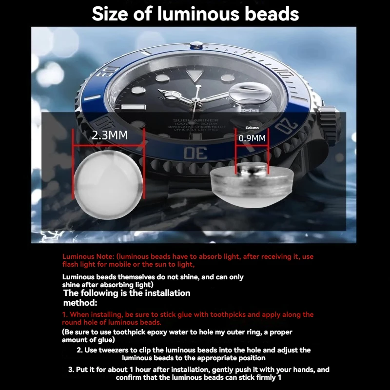 녹색 파란색 시계 베젤 비즈 빛나는 Submariner 베젤 삽입 시계 부품 12 시계 위치 롤렉스 용 진주 시계 베젤 비즈