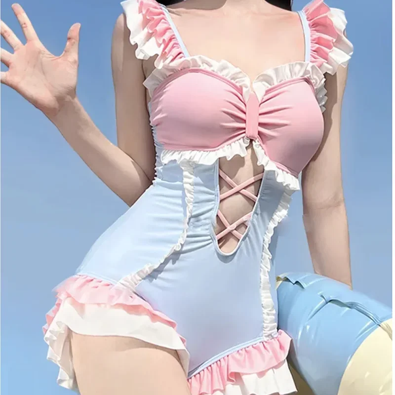 Traje de baño lindo para mujer, traje de baño coreano/japonés, traje de baño de una pieza para playa de vacaciones, trajes de baño kawaii,