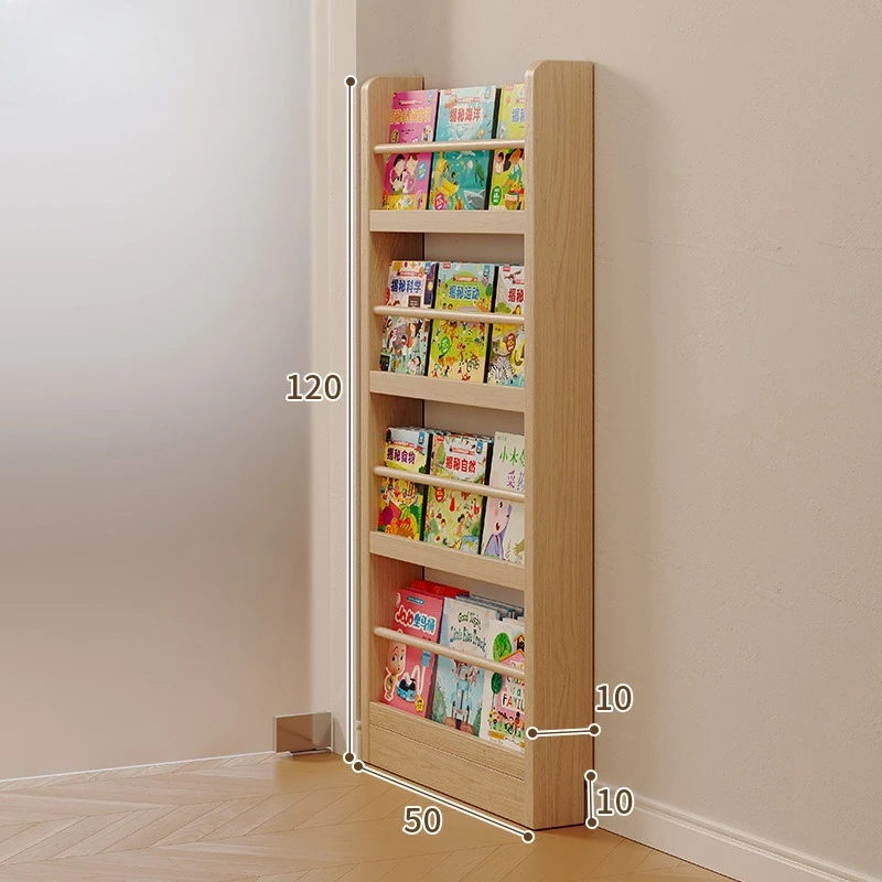Solid Wood Bookshelf Floor Standing Wall Mounted Multi-layer Storage Rack Household Bookshelf Thin Bookshelf Behind The Door