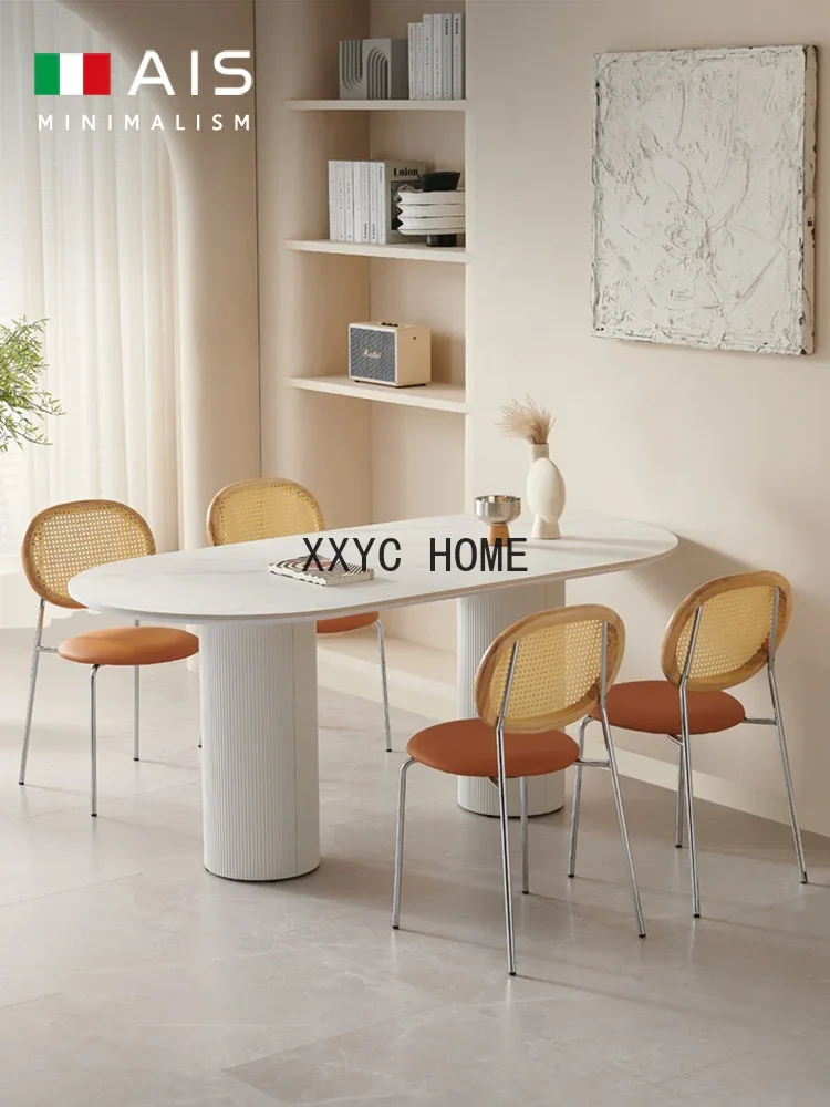 

Modern Simple Home High-Grade Cream Style Oval Stone Plate Dining Table
