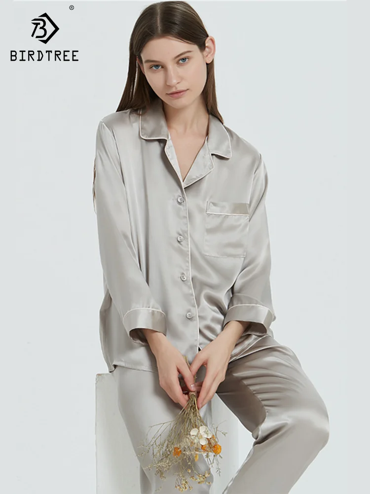 100% Real Silk Women\'s 16 Momme Pajama Set Summer Thin Sleepwear Nightgown P31008Z