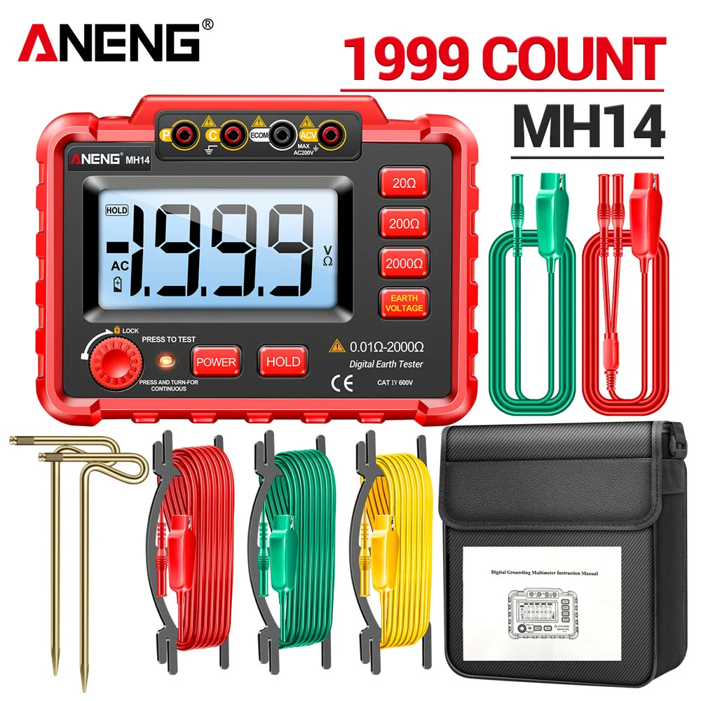 ANENG MH14 Digitale Weerstandsmeter Aardingstester Ohm Weerstand Megohm Testers Meter Megohmmeter Voltmeter 1999 Conuts De