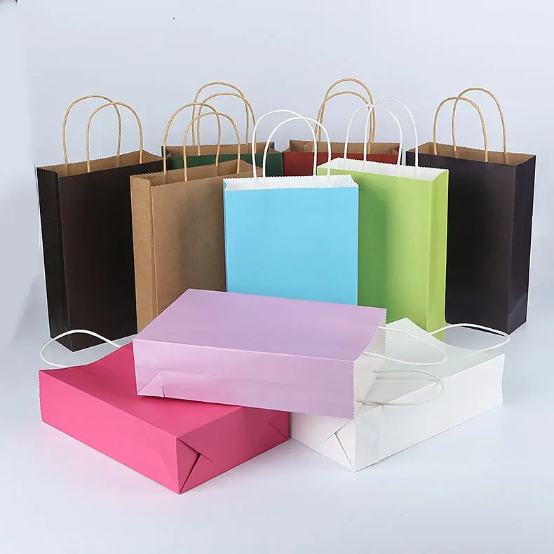 10/20/30/40/50/80pcs 15x21x8cm Kraft Paper Gift Bag with Handle Wedding Birthday Party Gift Package Bags for Christmas