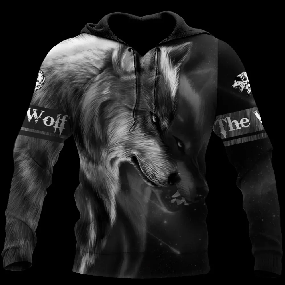 

New fashion men's hoodie 3D Wolf pattern loose spring and autumn sweatshirt men's street hoodie fun hoodie