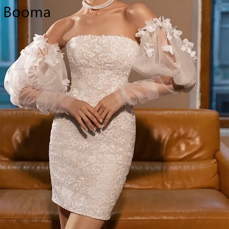

Booma Mermaid Lace Mini Wedding Dresses Flowers Strapless Appliqued Lace Elegant Brides Gown Custom Made 2025