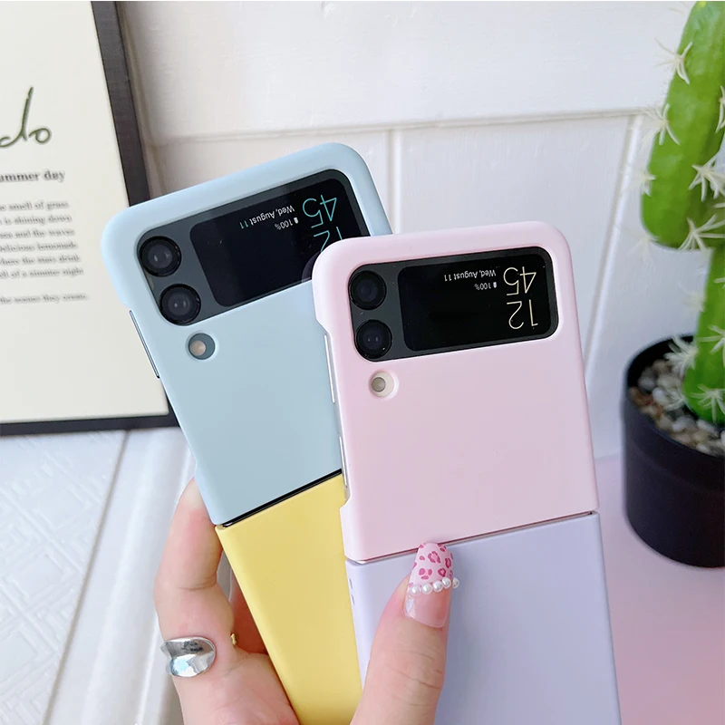 Cute Candy Color Phone Case For Samsung Galaxy Z Flip4 Flip3 Flip2 Hard Cover Solid color Protective Case For Z flip 2 3 1 4 5G