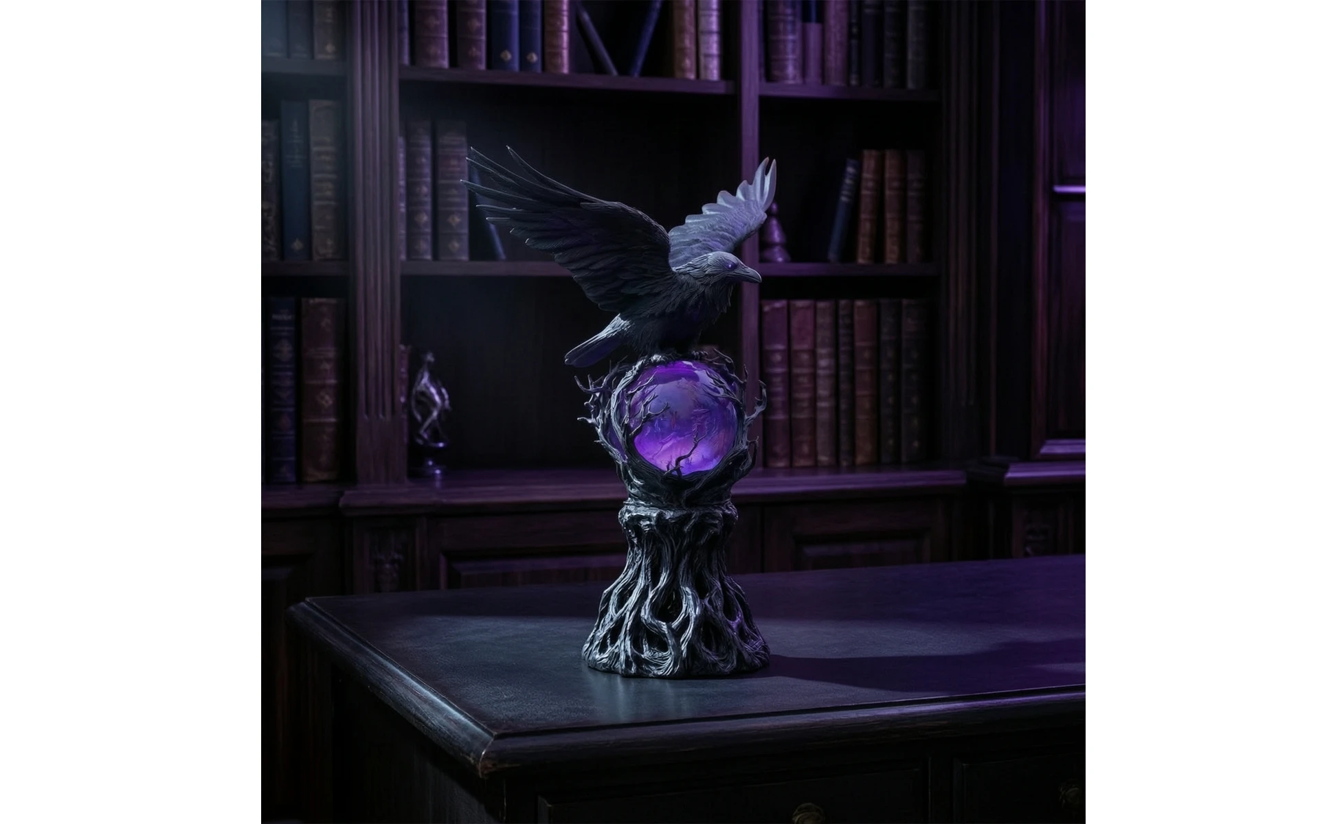 Crow Figurine with Light USB-Powered Crow Lamp Gothic Night Light LED Resin for Goths, Bedroom, Desk