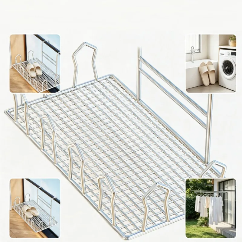 2pcs-Shoe Rack Balcony Hanging Stainless Steel Mesh Design With Ventilation Hooks For Outdoor Railing Window Sill Drying