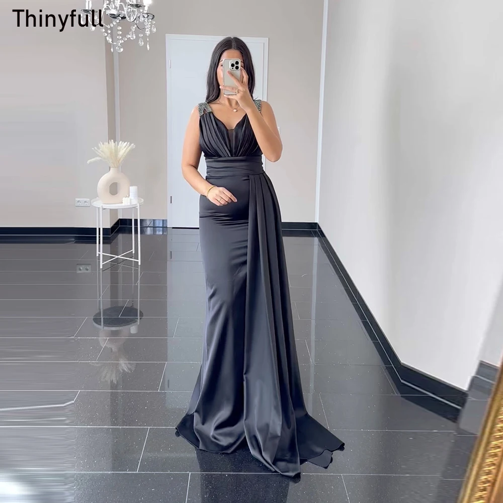 

Thinyfull Saudi Arabia Black Mermaid Prom Dress Sleeveless Shiny Evening Party Gowns 2023 Elegant Dubai Formal Event Dress