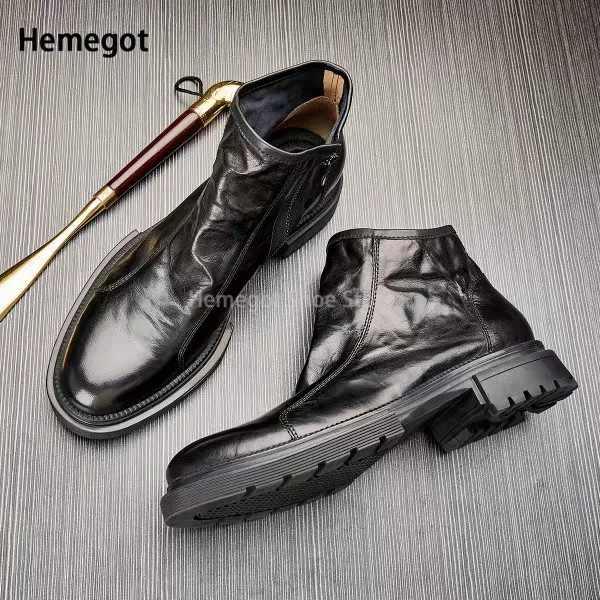 

High Top Zipper Boots for Men Leather Boots Leather Trend Fashion Chelsea Men's Boots Pure Leather Autumn Winter Men's Booties