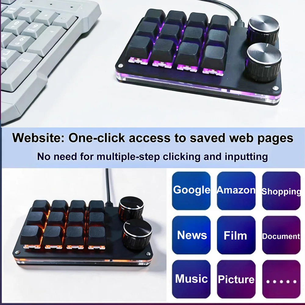 12-Keys Multi-Functional Editing Keyboard, 6-Layer Macro Recording, Full-Key Customization, One-Step Operation for Control