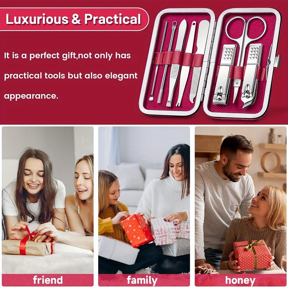 Stainless Steel Nail Clipper Set With Box Pocket Nail Clipper Kit Durable PU Storage Case Professional Tool Rose Gold Pattern