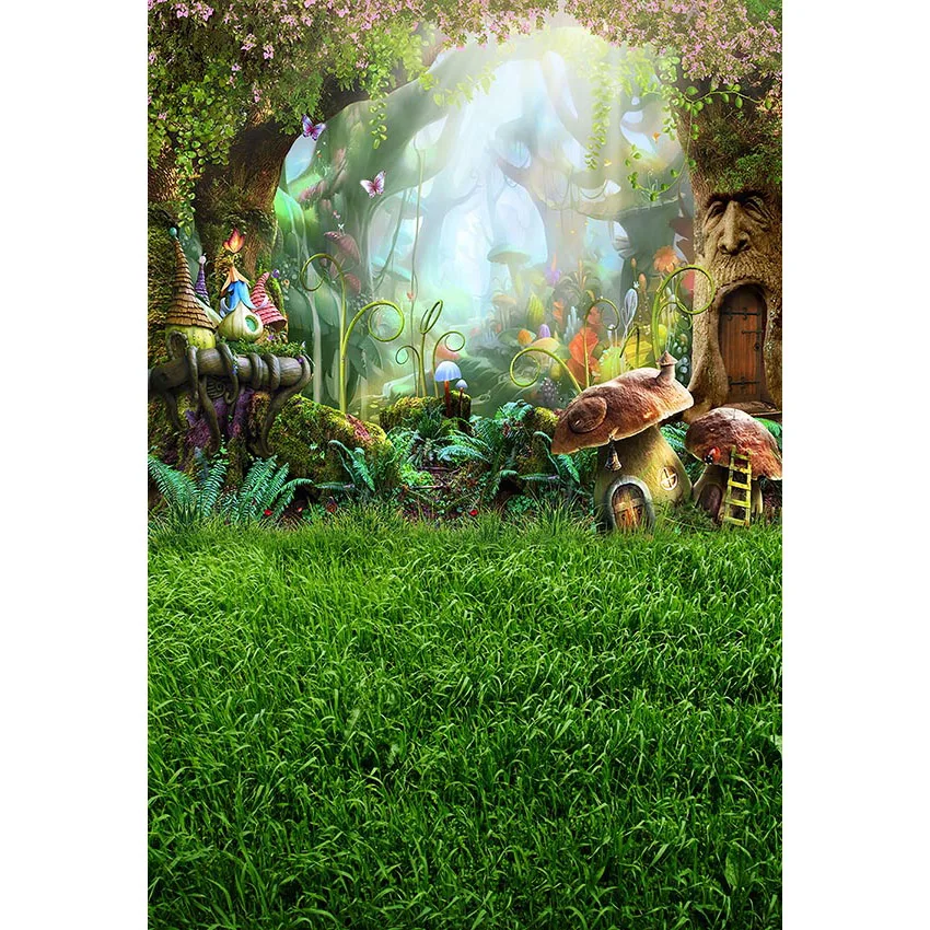 Castle Turret Ivy Cloud Wildflower Firefly Photography Background Enchanted Tree Rainbow Arch Brook Photo Studio Backdrops AB-02