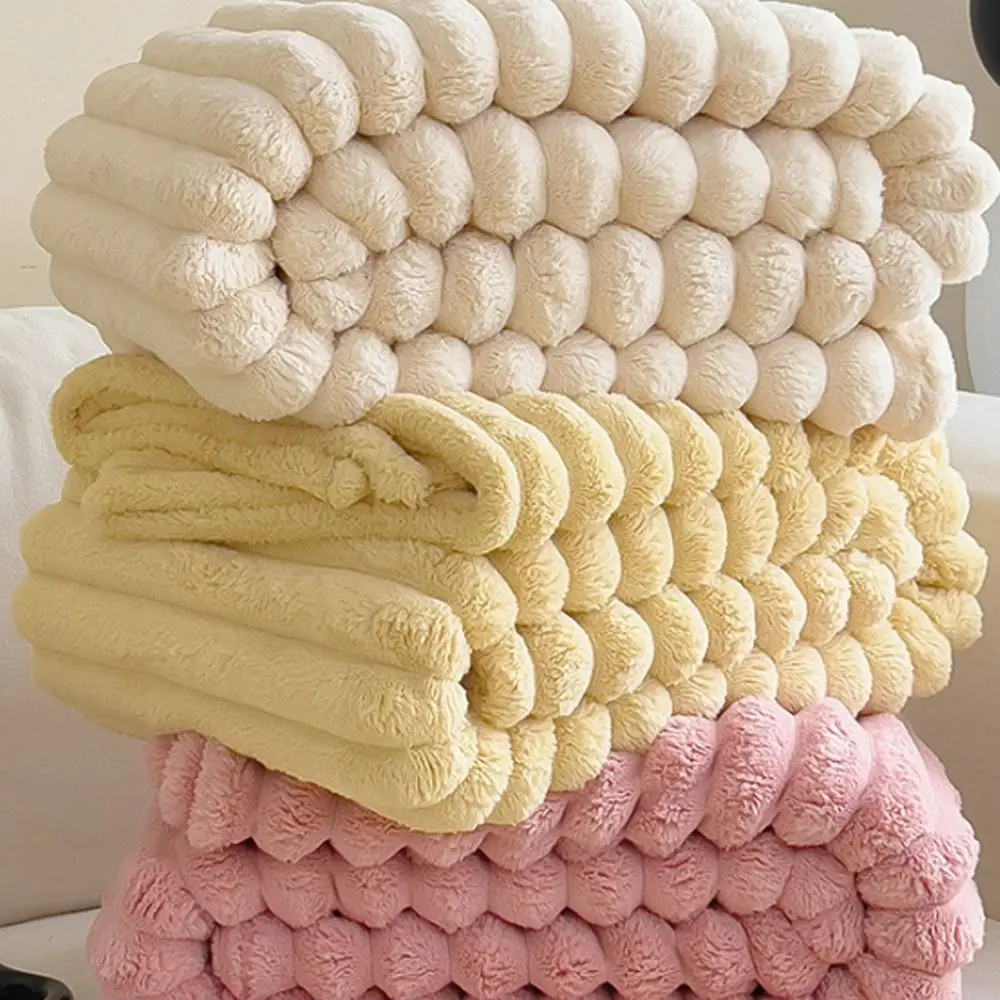 New Ultra Soft Warm Blanket Skin-Friendly Double Sided Throw Blanket Warm Breathable Solid Color Plush Striped Blankets
