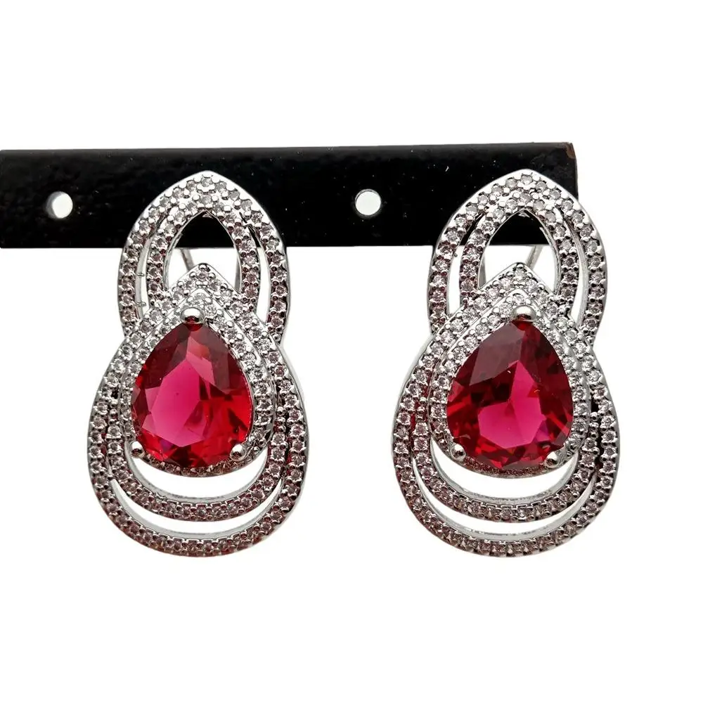 

Y.YING Clear Cubic Zirconia Pave Teardrop Red Stud Earrings Setting Women Party Jewelry