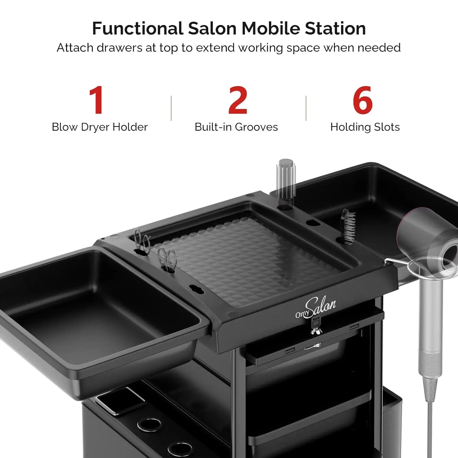 Trolley with Lock 6 Drawers, Hot Tools Holder, Hair Cart Organizer w/Wheels, Salon Rolling Cart for Barber Hairdresser Cosmetolo