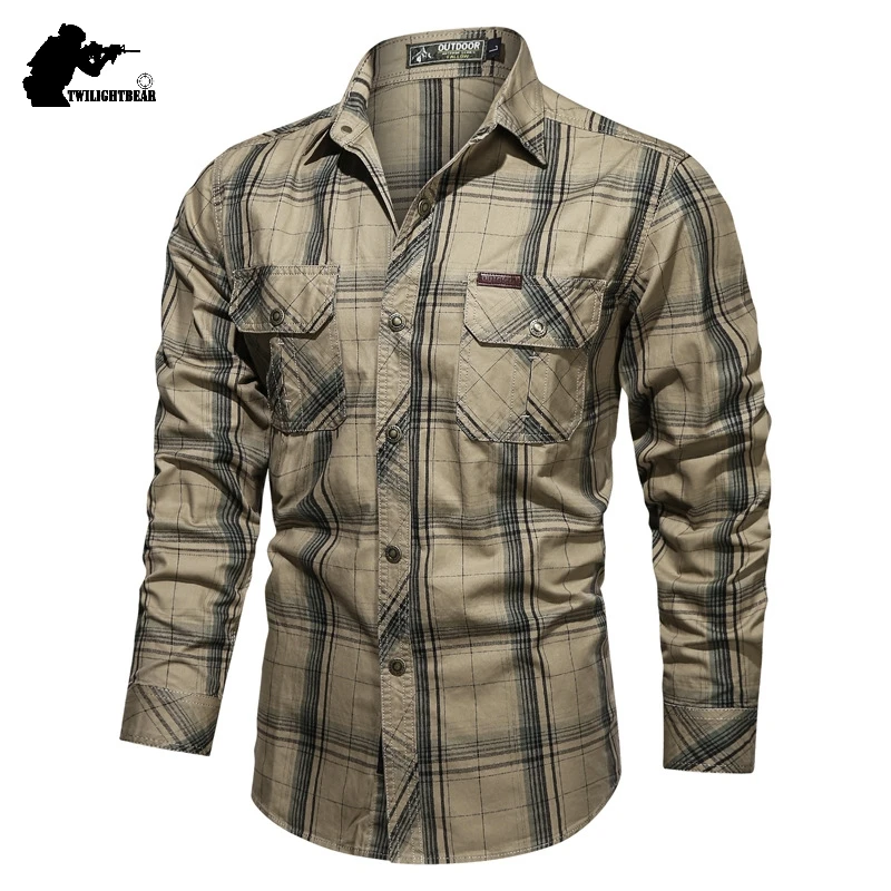 Pure Cotton Men Plaid Shirt 5XL Fashion Military Male Overshirt England Shirts Men Brand Clothing Leisure Shirt Blouse AF002