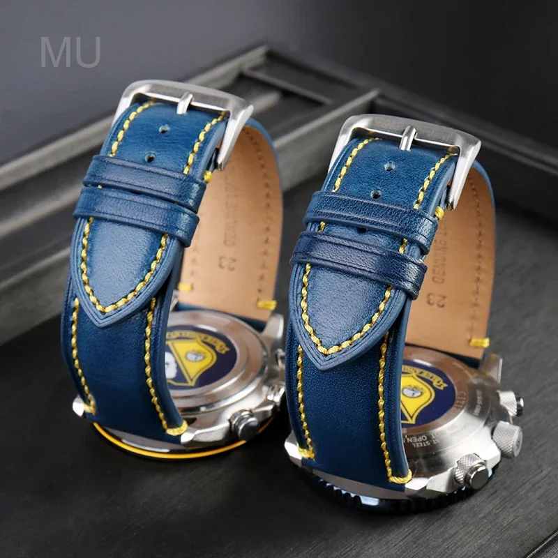 For Citizen Blue Angel Air Eagle AT8020 Jy8078 First Second Generation Comfortable and Breathable Cowhide Watch Strap 22 23mm