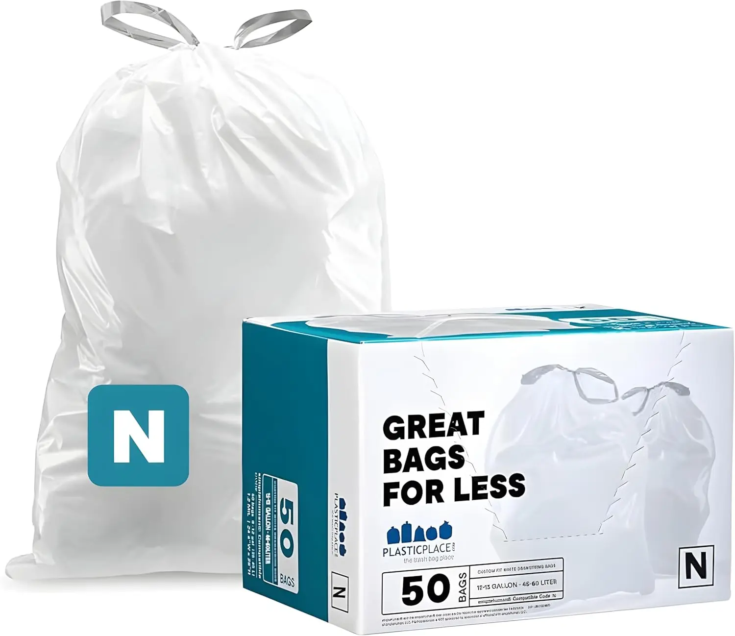 

Custom Fit Trash Bags Compatible with simplehuman Code N, 12-13 Gallon Drawstring Garbage Liners, 22.5" x 31.5", 50 Count