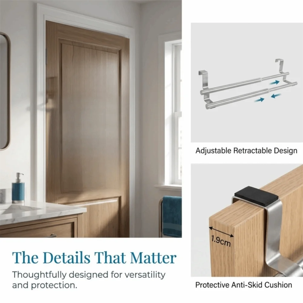 Practical Stainless Steel Towel Rack Silver Retractable Towel Holder Space Saving No Drilling Towel Bar Kitchen Bathroom Bedroom