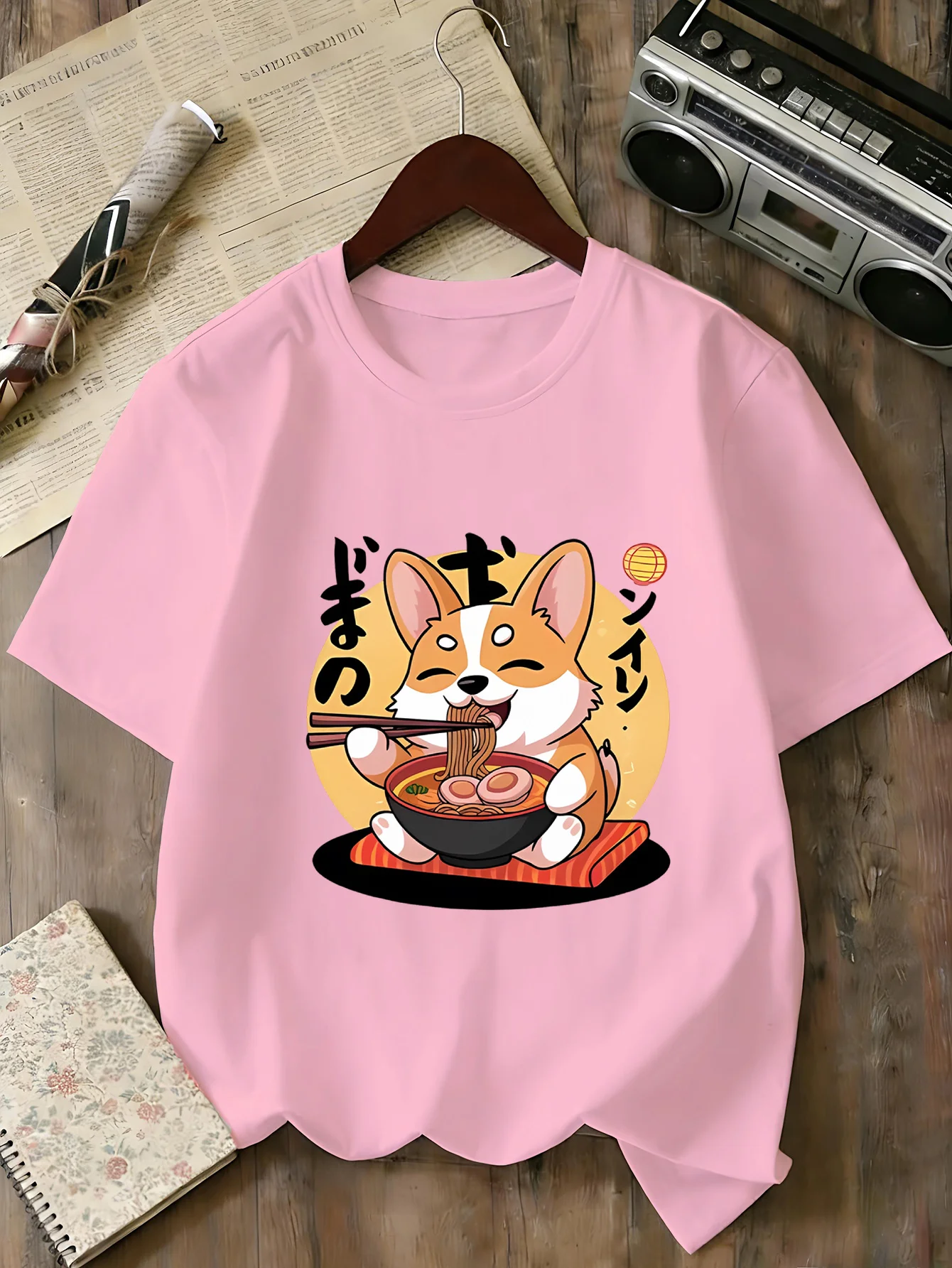 Cartoon Kawaii Ramen Corgi Graphic T Shirt Family Matching Boys Girls Kids Short Sleeve Casual Cute Puppy Children Daily Tops