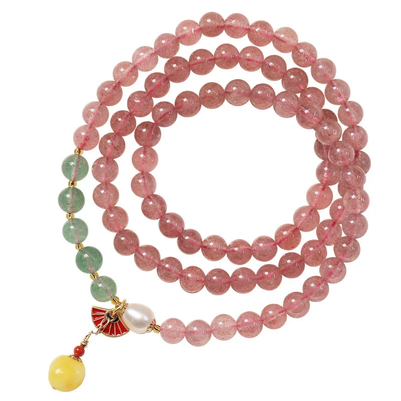 Pulsera de cristal de fresa de bucle múltiple Natural para mujer, diseño hecho a mano, accesorio de cera de miel Diy, rojo y verde