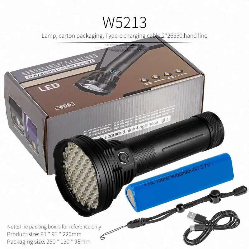 Highlight Flashlight 2000LM High-Power Torch 3-light Mode 18650x6 Rechargeable Battery For Camping Patrol Walk