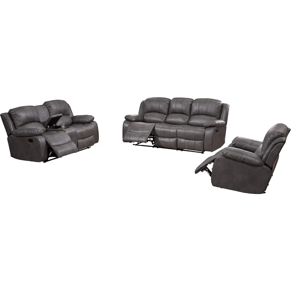 Juego de sillas reclinables para sala de estar, Set de sofá de cuero adherido, deslizador Loveseat, varios colores (gris), 8018, 3 unidades