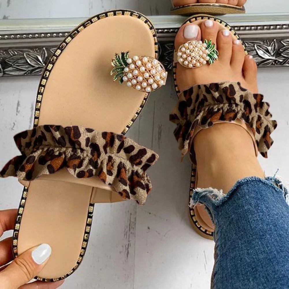 2026 New Women Slipper Pineapple Pearl Flat Toe Bohemian Summer Beach Sandals Ladies Shoes Plus Size Mujer Verano