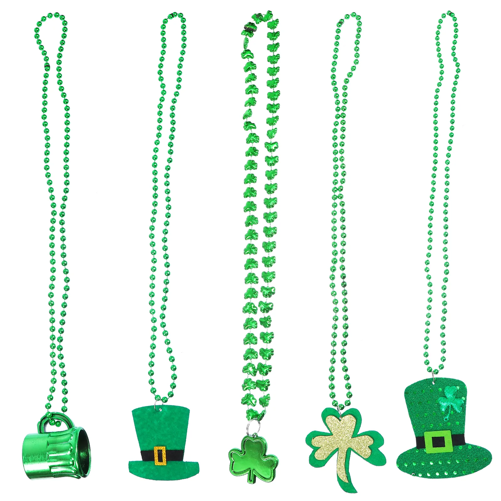 5 Pcs Irish Festival Bead Chain Patricks Day Party Favors Plastic Shamrock Necklace