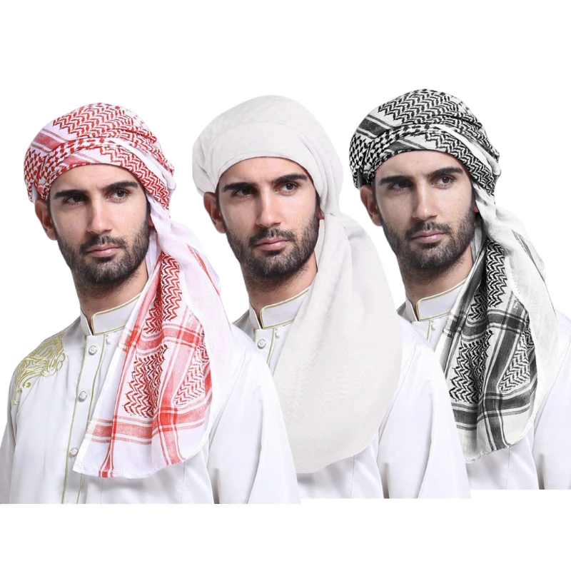 Muslim Shemagh Scarf Traditional Islamic Accessories Headscarf Islamic Neck Wrap Headscarf Windproof Arab Keffiyeh Shemagh Scarf