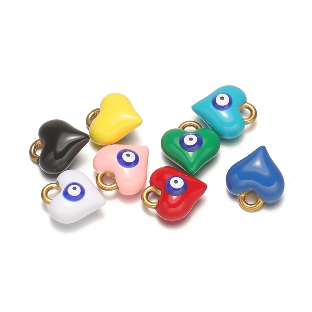 5pcs Stainless Steel Enamel Heart Eyes Charms Bohemian Necklaces Pendants for DIY Bracelet Earrings Making Kids Jewelry Findings