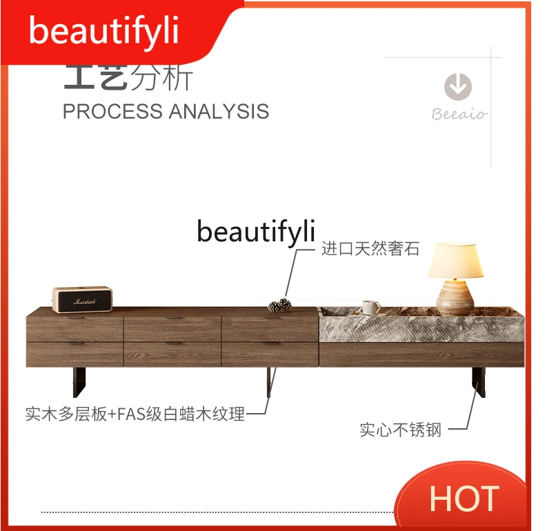 

A139 Modern Minimalist Italian Light Luxury Natural Luxury Stone Solid Wood Storage TV Cabinet Home Floor Cabinet
