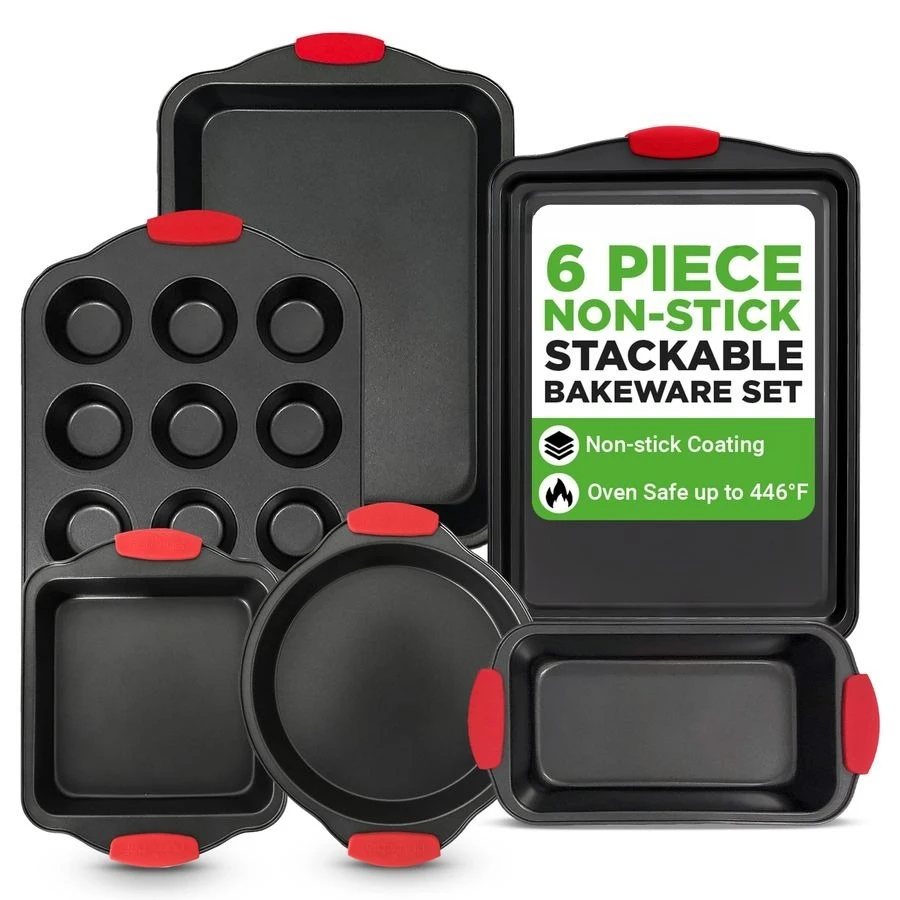 

Набор для выпечки из 6 предметов: формы для выпечки из углеродистой стали с антипригарным покрытием для легкого извлечения и очистки, прочная и универсальная конструкция, включает в себя инструменты для приготовления.