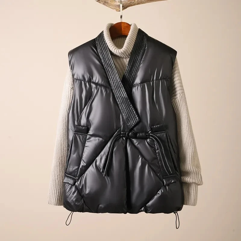 

2025 New Cotton Down Winter Women's Vest Thicken V-neck Sleeveless Puffer Jacket Padded Female Warm Outerwear Women Clothing