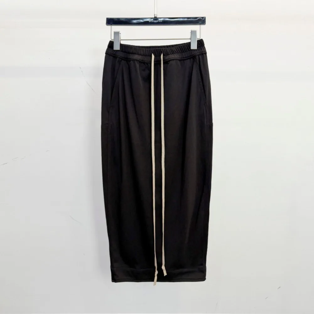 High Street Skirts Women's Dark Elastic Band Drawstring Cotton High Waisted Slim Fit Hips Wrapped and Slit At The Back Skirts