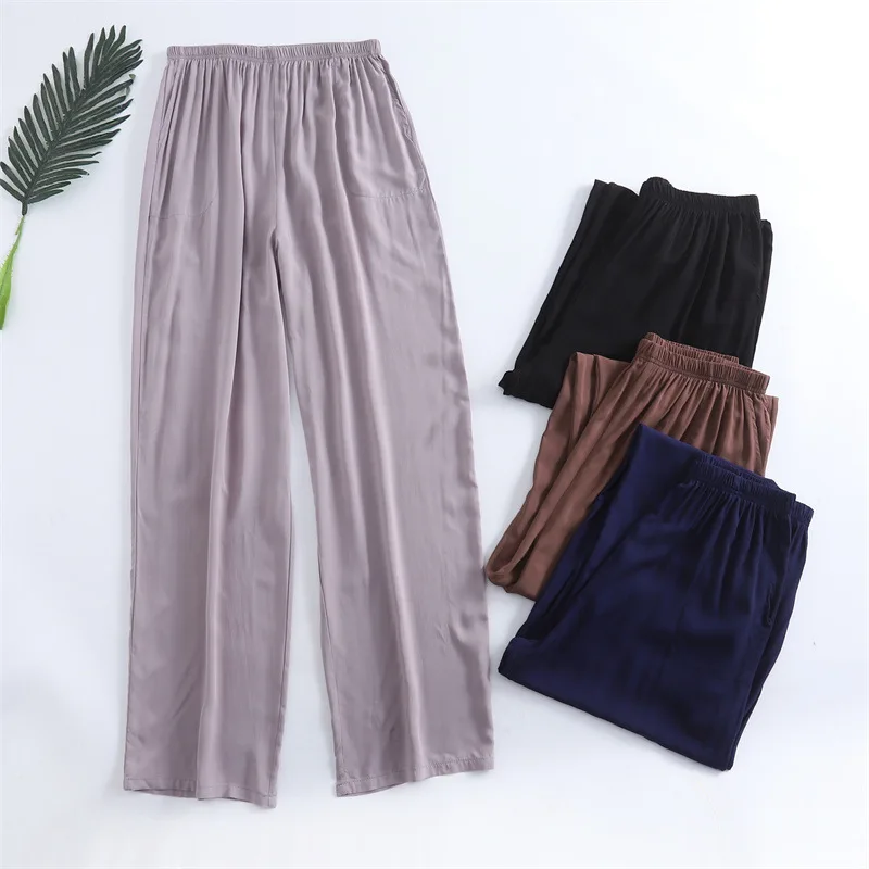 Summer Men Casual Trousers Cool and Comfortable Sleep Bottoms Viscose Joggers + Straight Pajama Pants Solid Pijama Mujer