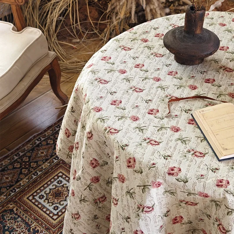 Round Tablecloth Vintage Floral Pattern Cotton Linen Table Cover for Dining Kitchen Home Decor Wedding Party Decoration